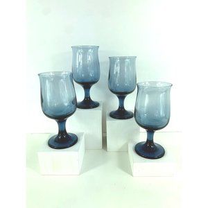 Vintage Libbey Dusky Blue Tulip Wine Glasses.